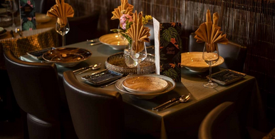 Chaat House table setting with mood lighting