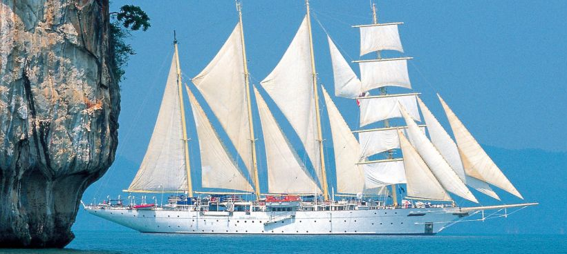 Star Clippers boat, blue sky, in Thailand