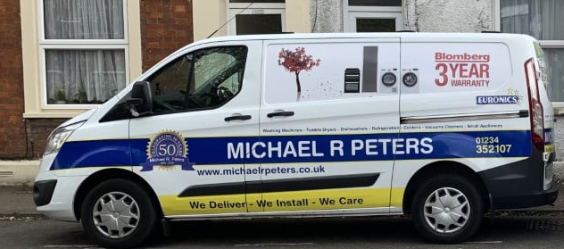 Michael R Peters with logo and pictures of cookers, ovens and washing machines