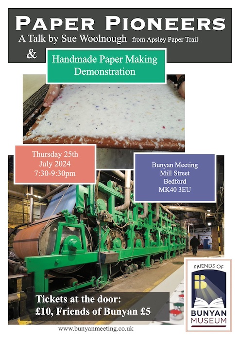 Poster for paper making event at John Bunyan Museum