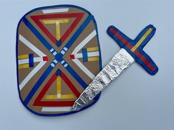 Higgins Bedford siege of Bedford crafted shield and sword